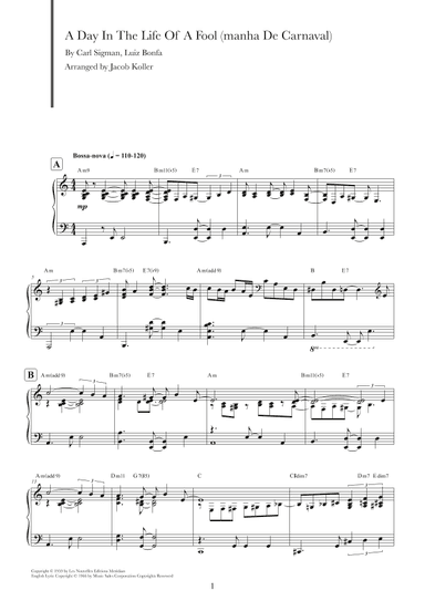 A Day In The Life Of A Fool (manha De Carnaval) (arr. Jacob Koller)