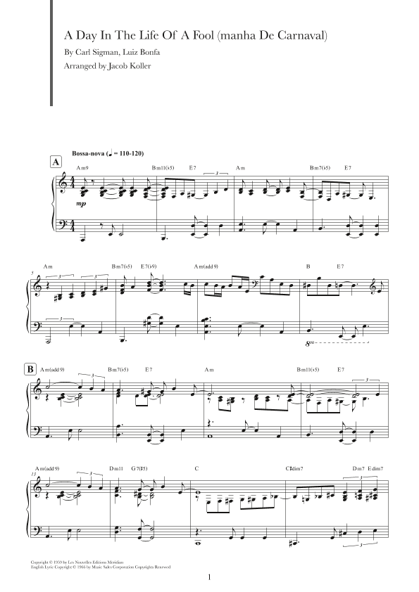 A Day In The Life Of A Fool (manha De Carnaval) (arr. Jacob Koller)