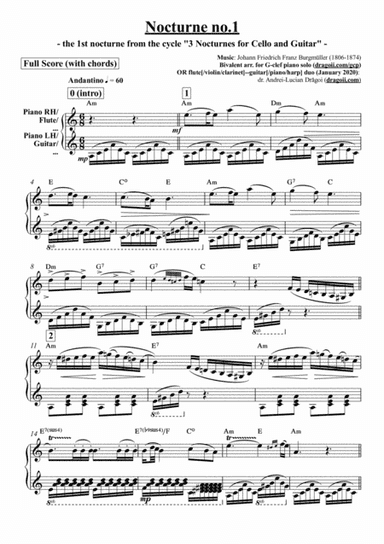 Burgmüller (Johann) - Nocturne no.1 (the 1st nocturne from the cycle "3 Nocturnes for Cello and Gui (arr. dr. Andrei-Lucian Drăgoi (dragoii.com))