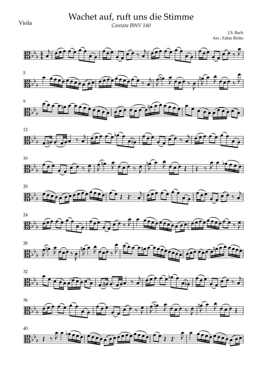 Wachet Auf BWV 140 (J.S. Bach) for Viola Solo (arr. Fabio Britto)