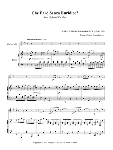Gluck: Che Faro Senza Euridice for Clarinet and Piano (arr. Seunghee Lee)