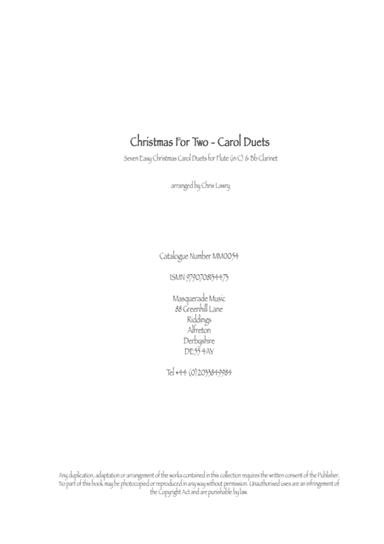 Christmas For Two - Carol Duets. 7 Easy carols for Flute / Clarinet combo (arr. Chris Lawry)