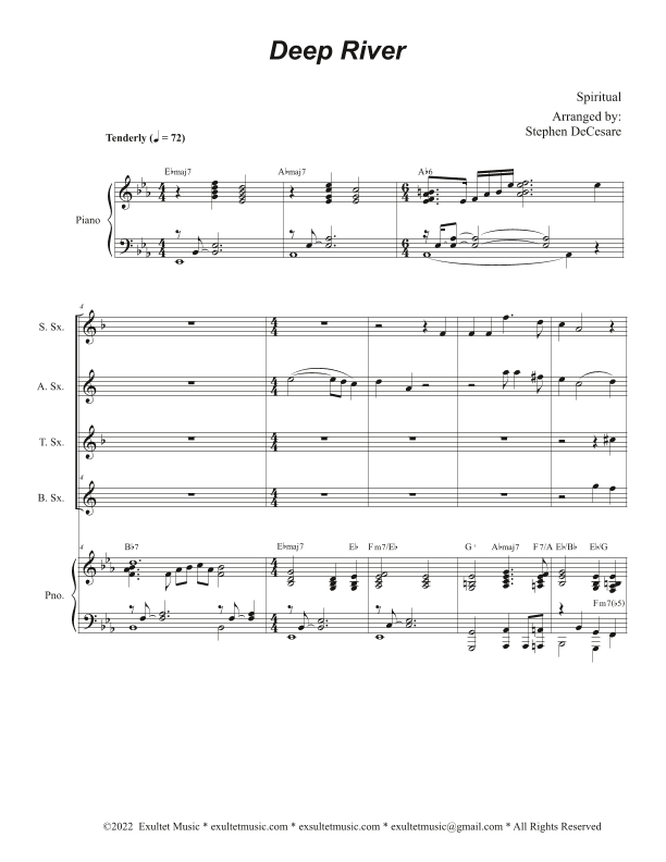 Deep River (Saxophone Quartet and Piano) (arr. Stephen DeCesare)