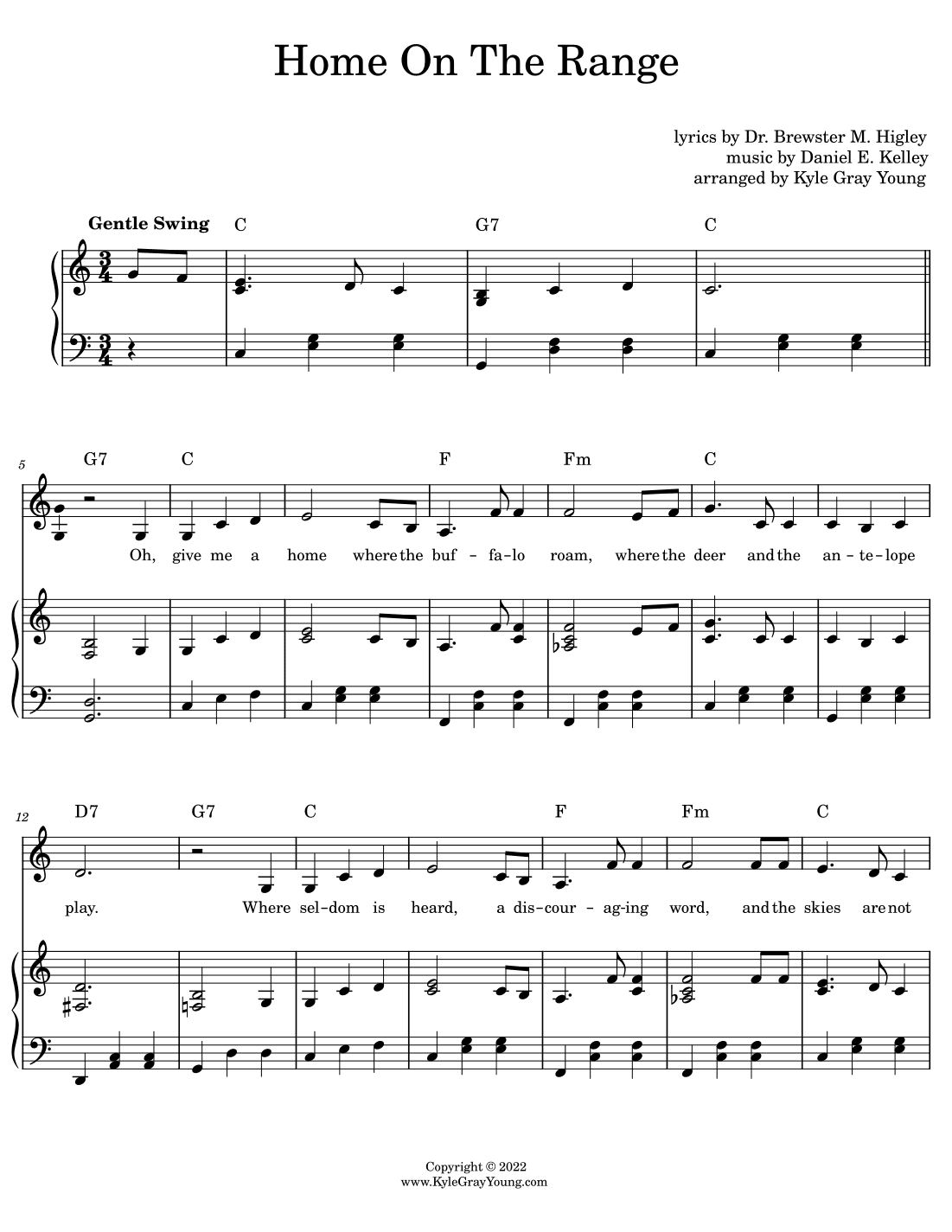 Home On The Range (key of C) (arr. Kyle Gray Young)