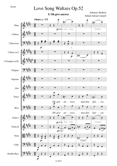 Brahms - Love Song Waltzes Op.52 for Choir and Chamber Orchestra - Full Score (arr. Adrian Connell)