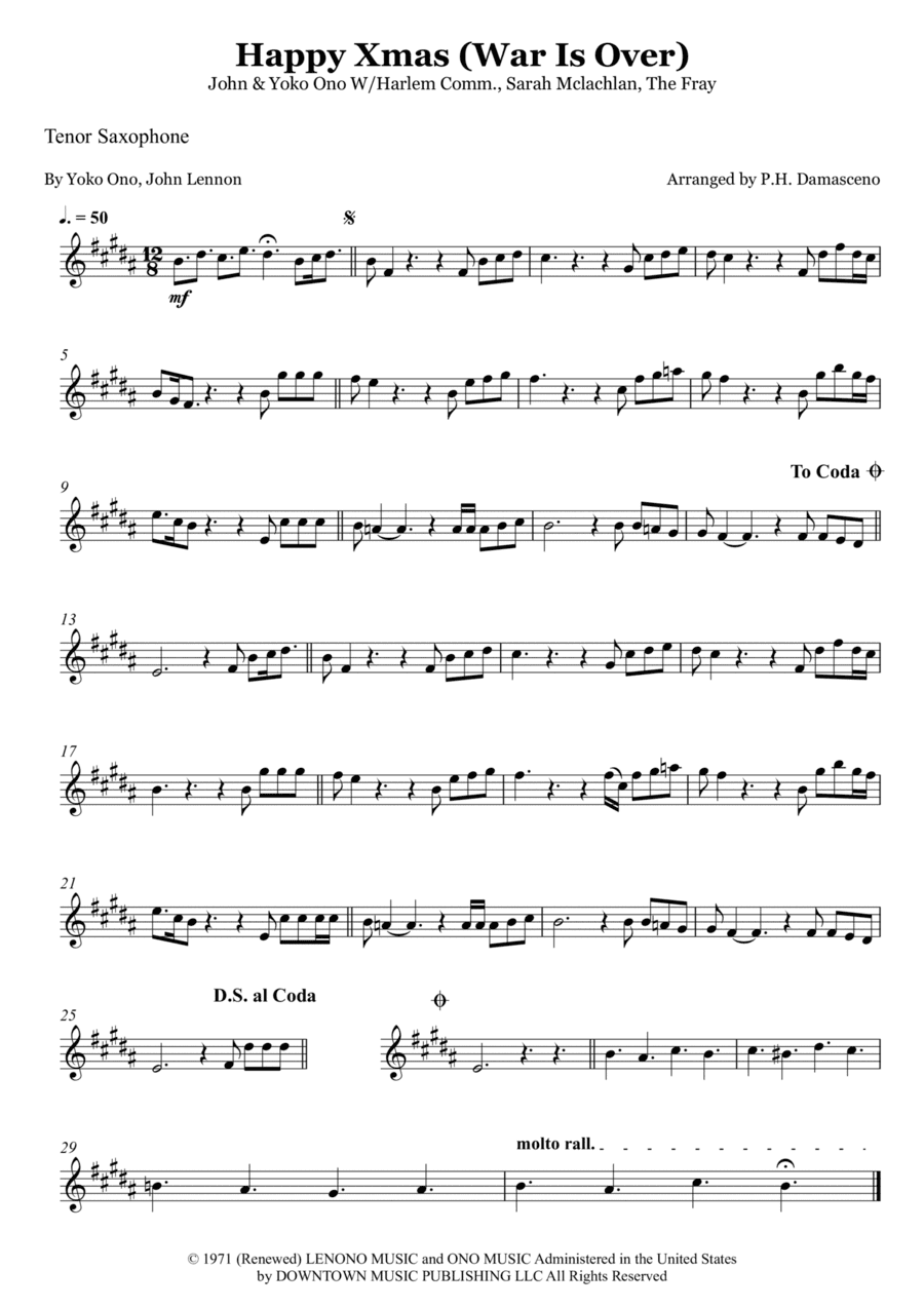 Happy Xmas (war Is Over) (arr. P.H. Damasceno)