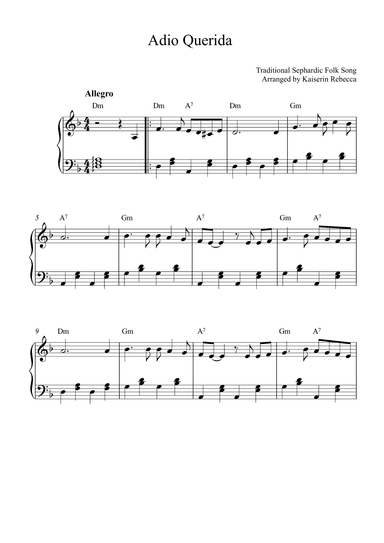 Adio Querida (Goodbye My Beloved) (arr. Kaiserin Rebecca)