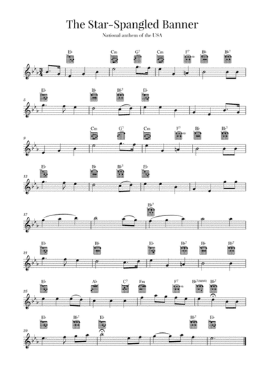 The Star Spangled Banner (National Anthem of the USA) - Guitar - Original Version (Eb Major) (arr. Cadenza Editions)