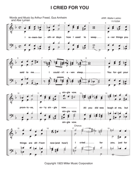 I CRIED FOR YOU (arr. Walter Latzko)