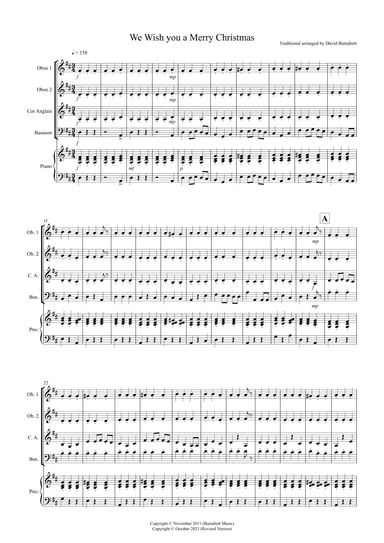 We Wish You a Merry Christmas for Double Reed Quartet (arr. David Burndrett)