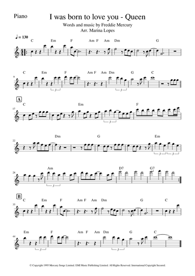 I Was Born To Love You (arr. Marina Lopes)