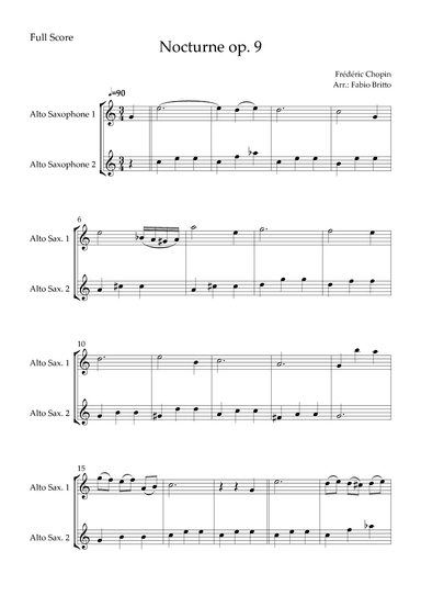 Nocturne Op.9 No. 2 (Frédéric Chopin) for Alto Saxophone Duo (arr. Fabio Britto)