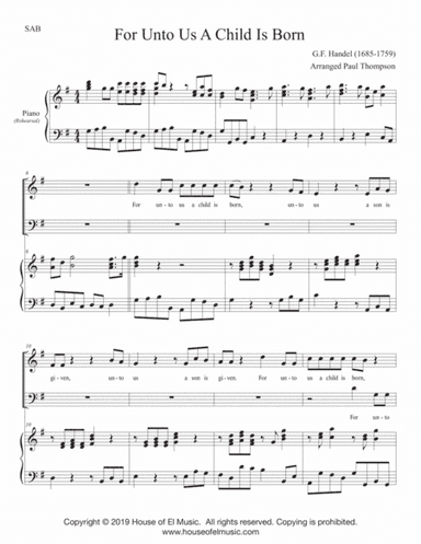 For Unto Us - The Messiah for Young Voices (SAB) (arr. Paul Thompson)