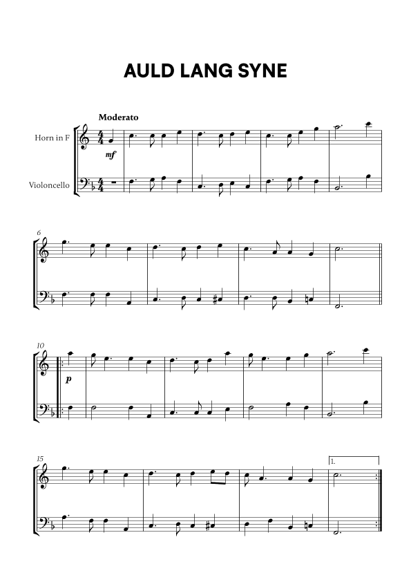 Auld Lang Syne (for French Horn and Cello) (arr. Cadenza Editions)
