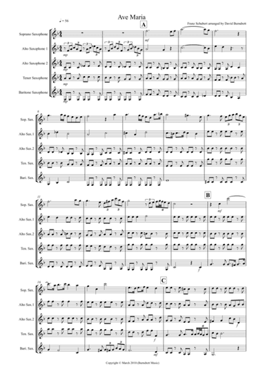 Ave Maria for Saxophone Quintet (arr. David Burndrett)