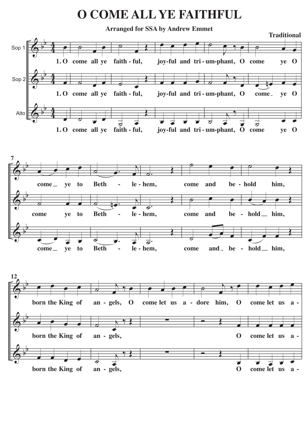O Come All Ye Faithful A Cappella SSA (arr. Andrew Emmet)