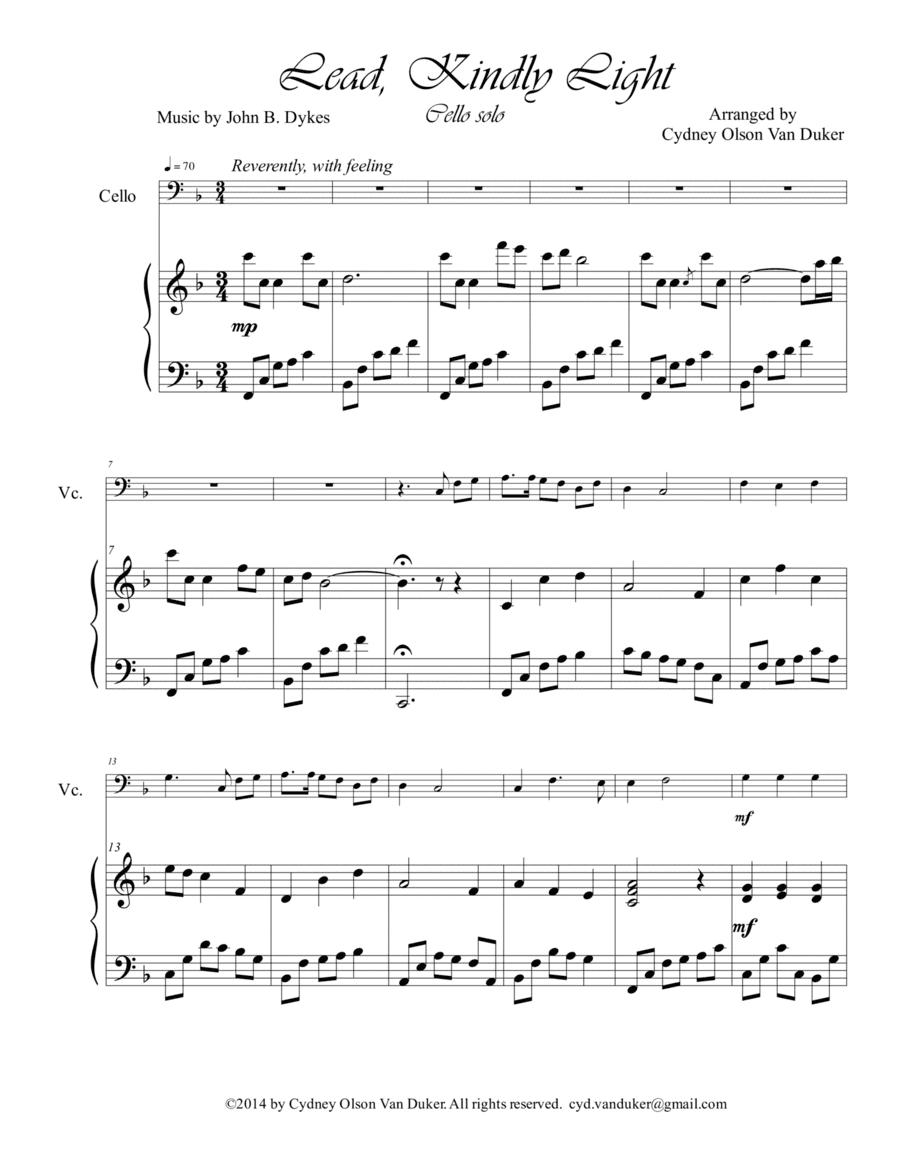 Lead, Kindly Light cello solo with piano (arr. Cydney Olson Van Duker)
