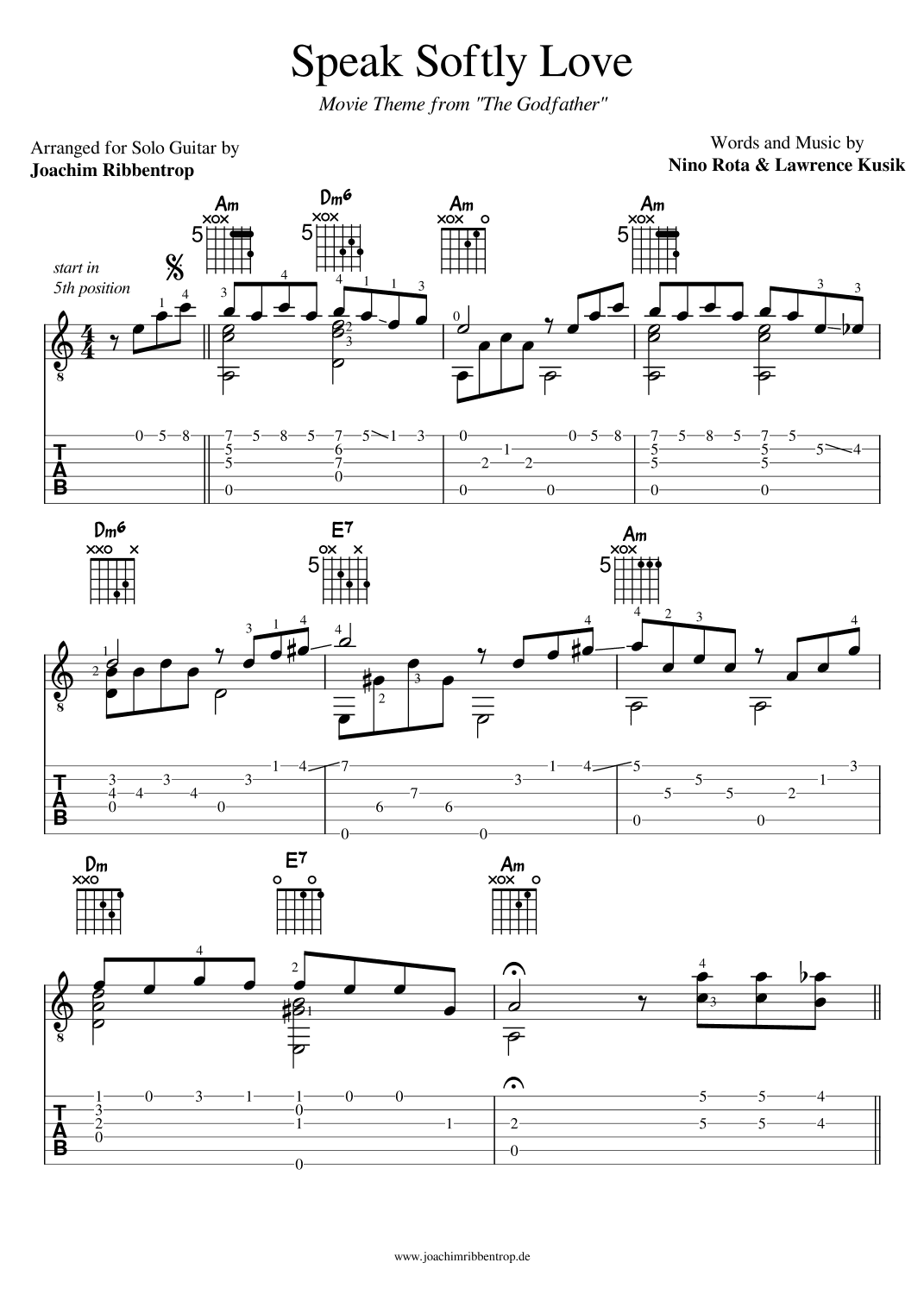 Speak Softly Love (arr. Joachim Ribbentrop)