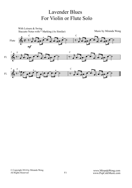 Lavender Blues - Jazz Flute or Violin Solo (Jazz Exercise & Etudes No.2)