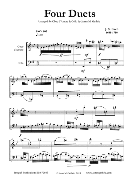 Bach: Four Duets for Oboe d'Amore & Cello (arr. James M. Guthrie)