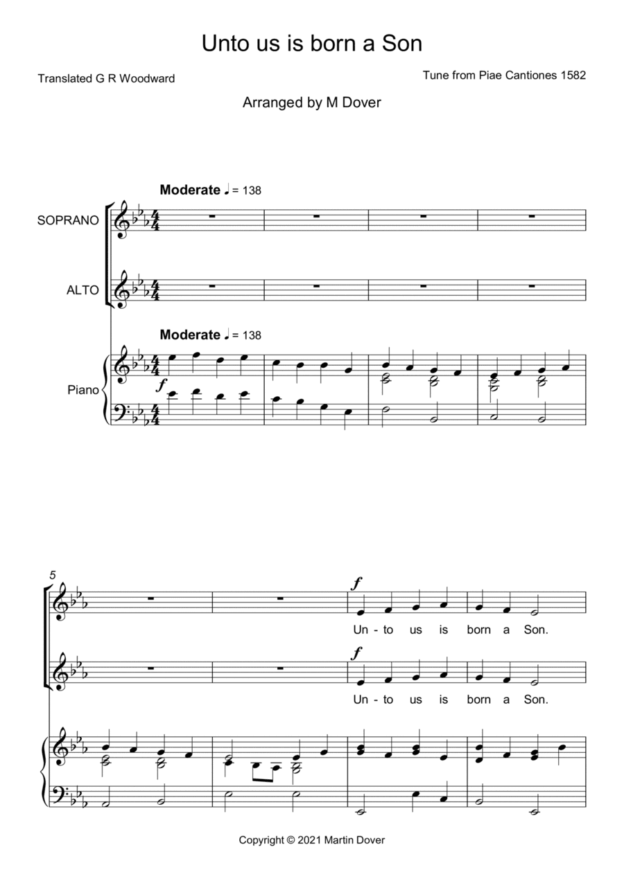 Unto us is born a Son - Two part choir - SA - Upper Voices (arr. Martin Dover)