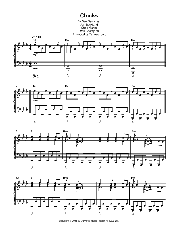 Clocks (arr. Tunescribers)