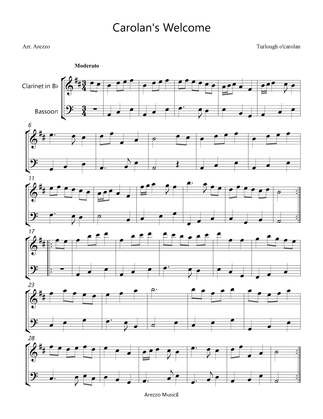 Carolan's Welcome - Clarinet and Bassoon (arr. Arezzo Music)