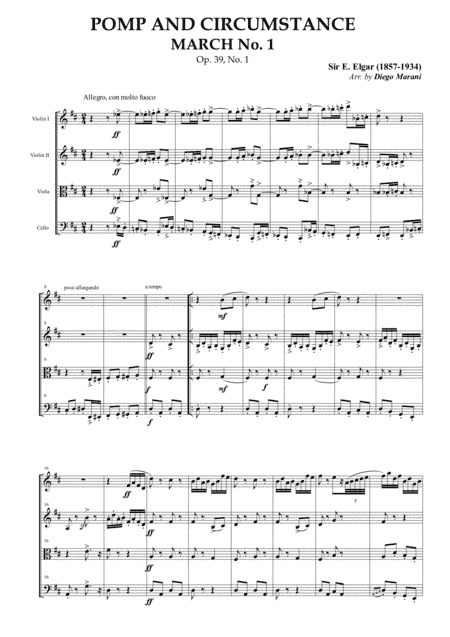 Pomp and Circumstance March No. 1 for String Quartet (arr. Diego Marani)
