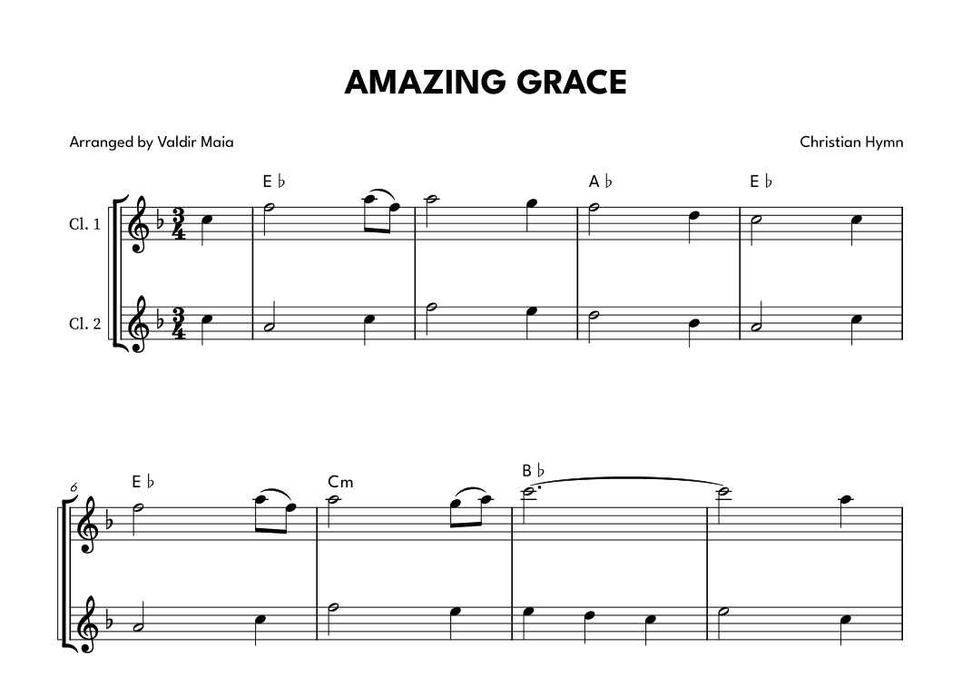 Amazing Grace - Clarinet Duet (arr. Valdir Maia)