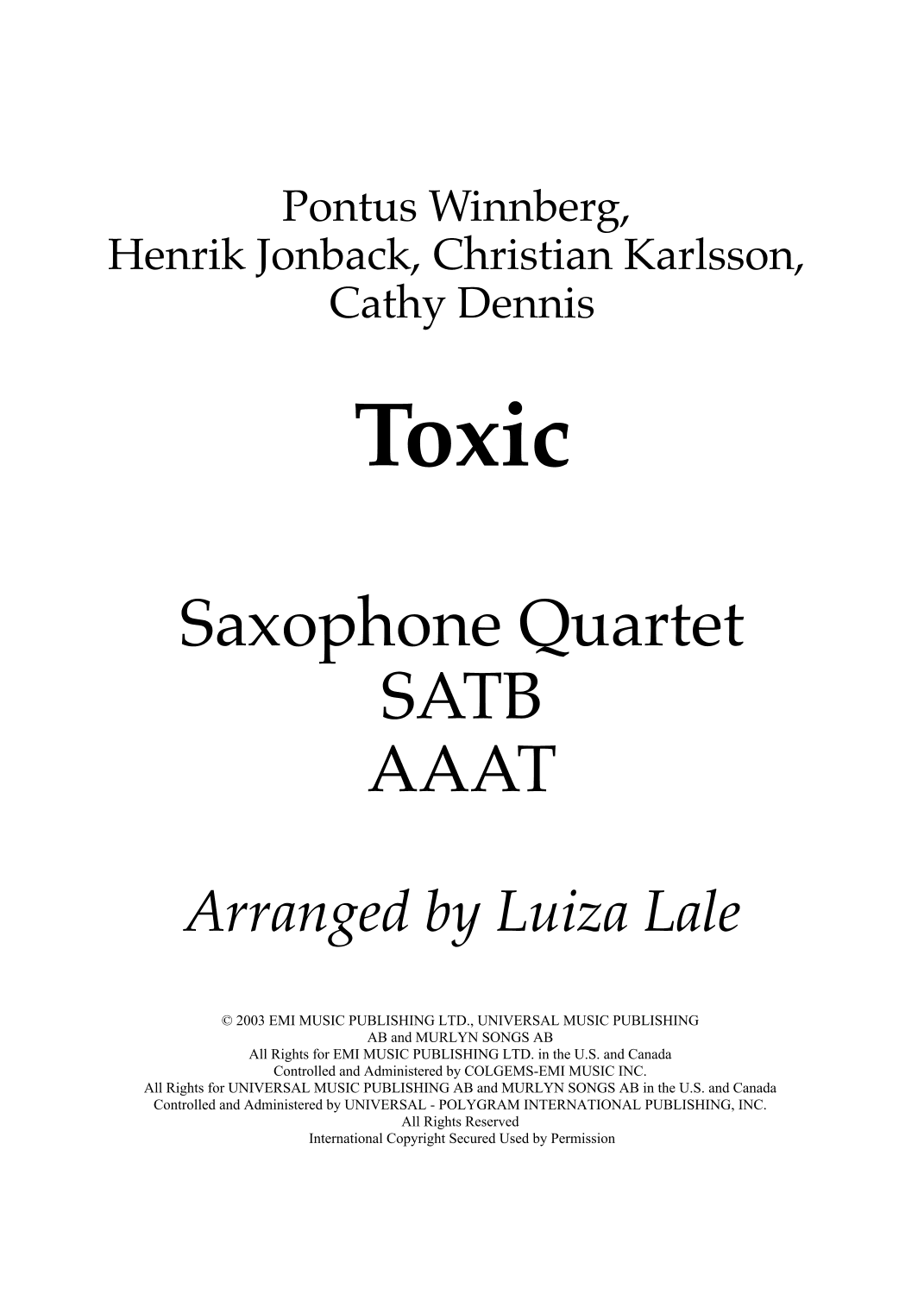 Toxic (arr. Luiza Lale)