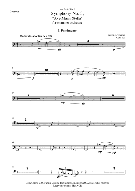 Carson Cooman: Symphony No. 3, "Ave Maris Stella" (2005) for chamber orchestra, bassoon part