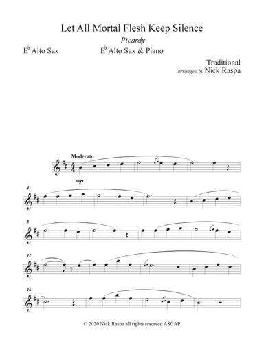 Let All Mortal Flesh Keep Silence (E Flat Alto Sax & Piano) Alto Sax part (arr. Nick Raspa)