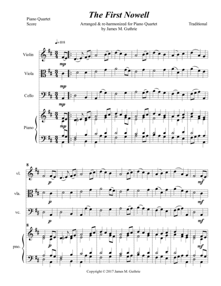 The First Noel for Piano Quartet (arr. James M. Guthrie, ASCAP)