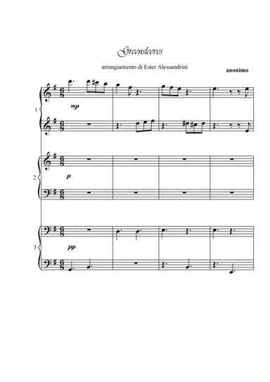Greenleeves. Piano 6 hands (arr. Ester Alessandrini)