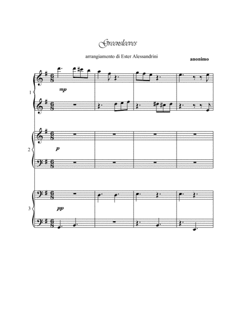 Greenleeves. Piano 6 hands (arr. Ester Alessandrini)