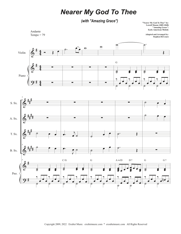 Nearer My God To Thee (with "Amazing Grace") (Saxophone Quartet and Piano) (arr. Stephen DeCesare)