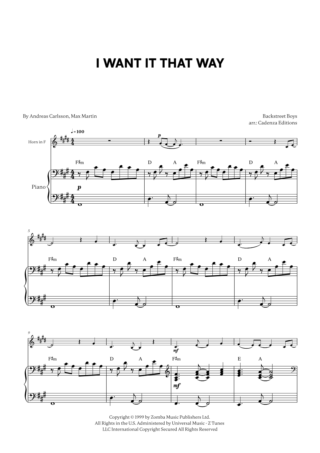 I Want It That Way (arr. Cadenza Editions)