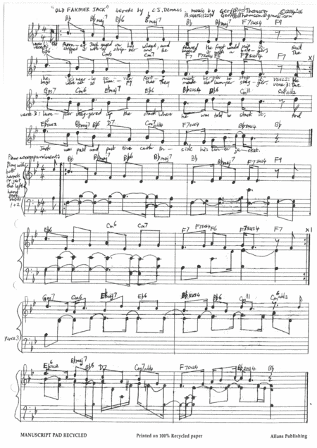 (0LD) FARMER JACK. lead sheet& #CJDennis words AND piano