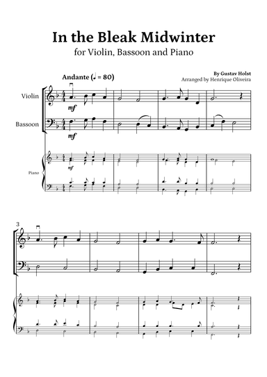 In the Bleak Midwinter (Violin, Bassoon and Piano) - Beginner Level (arr. Henrique Oliveira)
