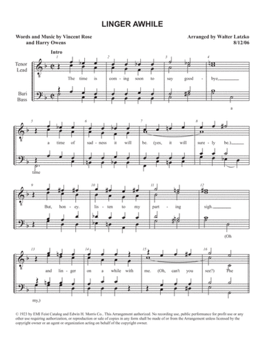 LINGER AWHILE (arr. Walter Latzko)