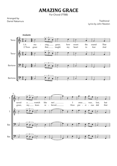 Amazing Grace (for Choral - TTBB) (arr. Daniel Nakamura)