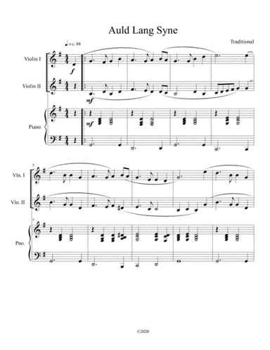 Auld Lang Syne (violin duet) with optional piano accompaniment (arr. B. C. Dockery)