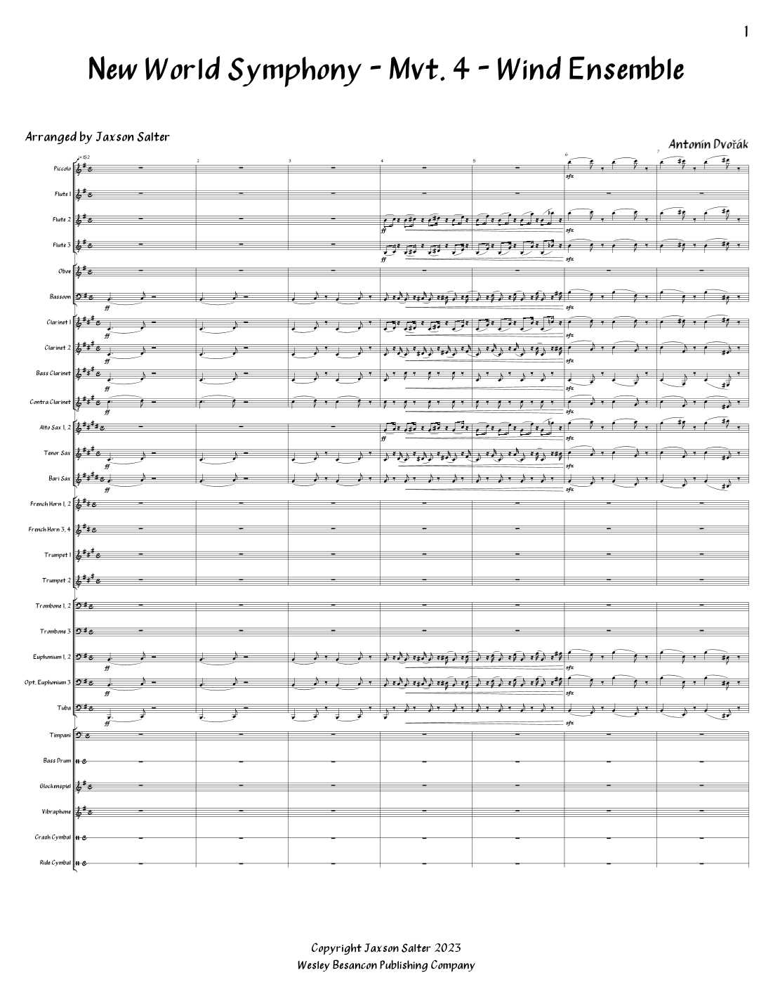 New World Symphony - Mvt 4 - Wind Ensemble - Score and Parts - Score Only (arr. Jaxson Salter)