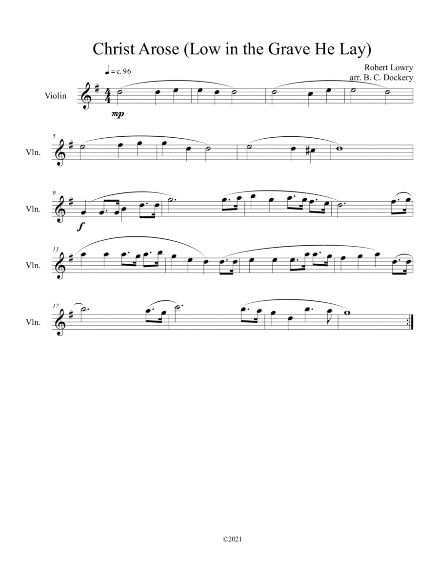 Christ Arose (Low in the Grave He Lay) for violin solo (arr. B. C. Dockery)