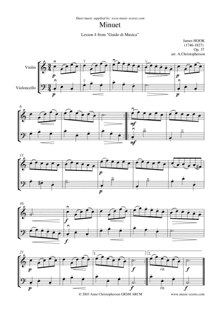 Minuet from Guido di Musica - Violin and Cello (arr. Anne Christopherson GRSM ARCM)