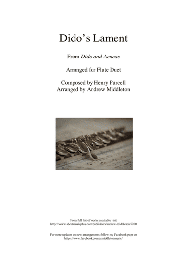 Dido's Lament arranged for Flute Duet (arr. Andrew Middleton)