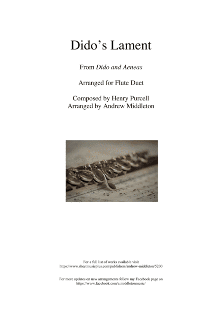 Dido's Lament arranged for Flute Duet (arr. Andrew Middleton)