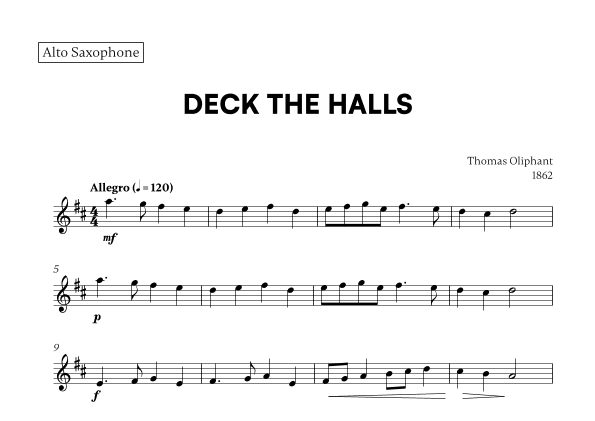 Deck the Halls (for Alto Sax) (arr. Cadenza Editions)