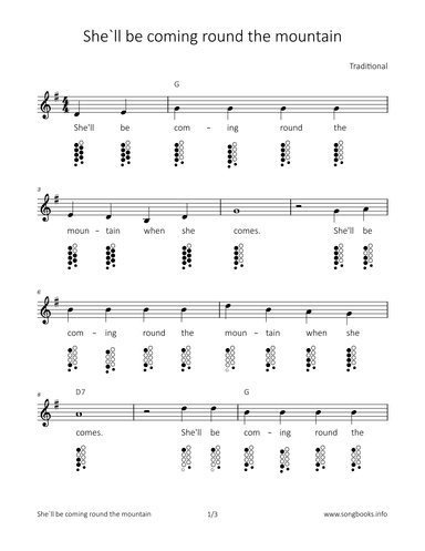 She'll be coming round the mountain (arr. songbooks.info)
