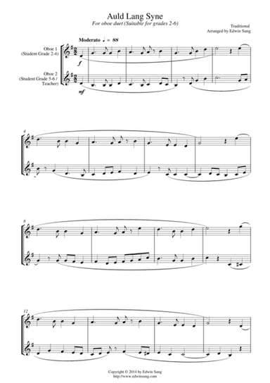 Auld Lang Syne (for oboe duet, suitable for grades 2-6) (arr. Edwin Sung)